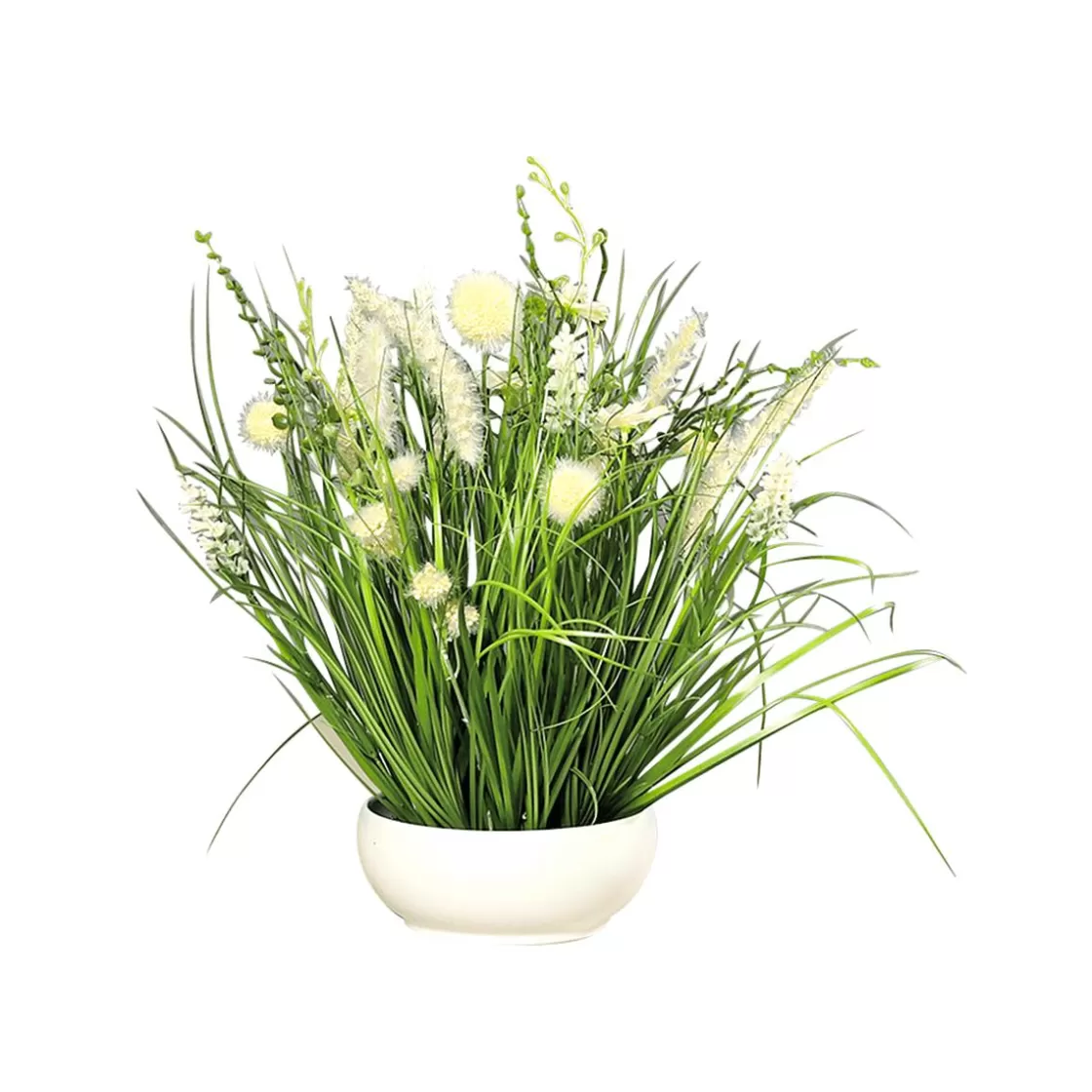 Decoración De Primavera | Hierba Decorativa>DecoWoerner Arreglo De Flores Artificiales De Pradera En Cuenco 40 Cm blanco