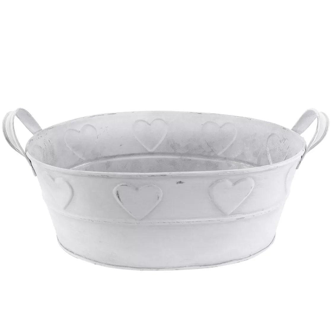 Decoración De Verano | Decoración De Primavera>DecoWoerner Bañera De Zinc Con Motivo De Corazón 32 Cm blanco