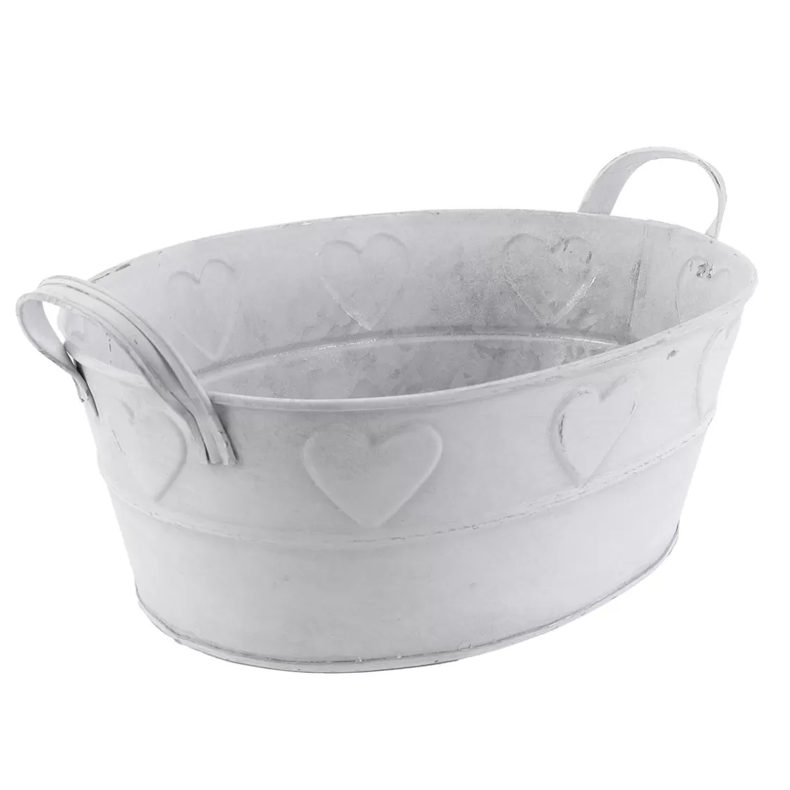 Decoración De Verano | Decoración De Primavera>DecoWoerner Bañera De Zinc Con Motivo De Corazón 32 Cm blanco