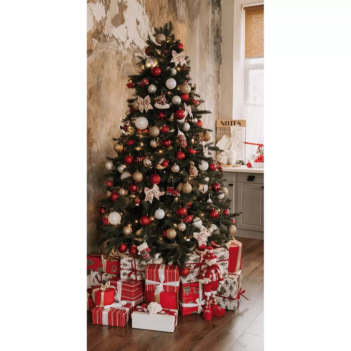Pancartas De Navidad E Invierno | Bandera De Navidad>DecoWoerner Bandera De Tela Ignífuga "Árbol De Navidad Con Regalos Rojos Y Blancos" De Tela De Bandera 100 X 200 Cm verde