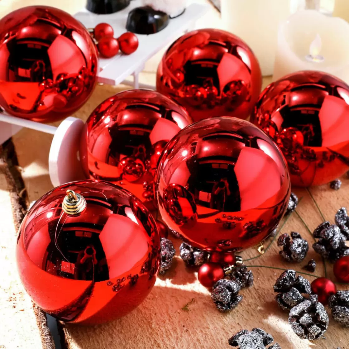 Bolas De Navidad>DecoWoerner Bolas De Navidad Rojas Y Brillantes De Plástico Ignífugo 6 Cm Ø - 24 Piezas rojo