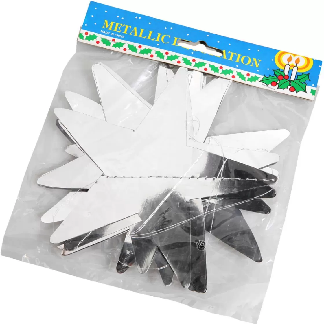 Estrella De Navidad>DecoWoerner Cadena De Estrellas De Plástico Ø 15 Cm, 200 Cm plata