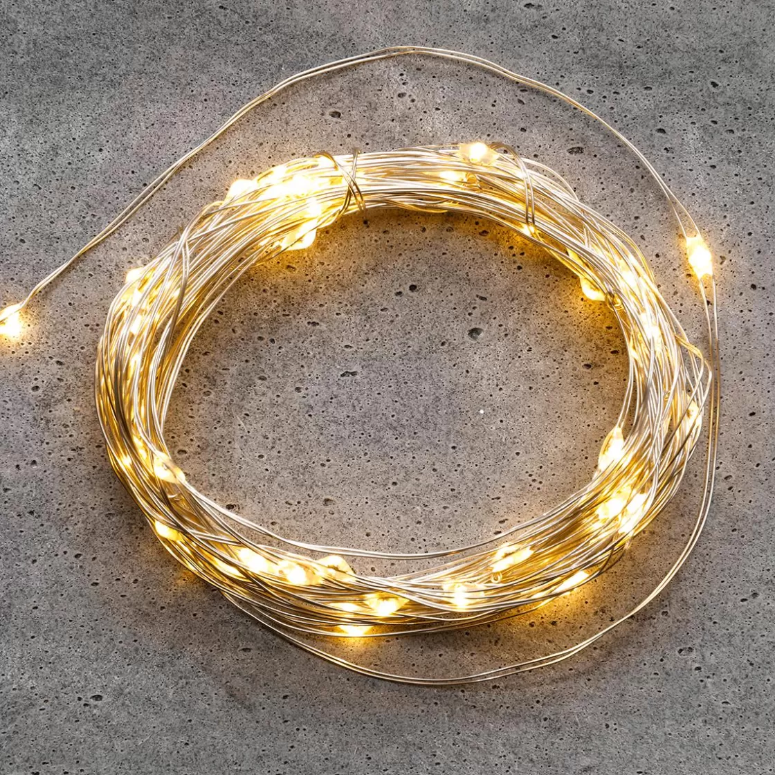 Luces De Navidad>DecoWoerner Cadena De Luces LED Con Alambre Con Baterías Para Exteriores, 100 LED, 10 M plata