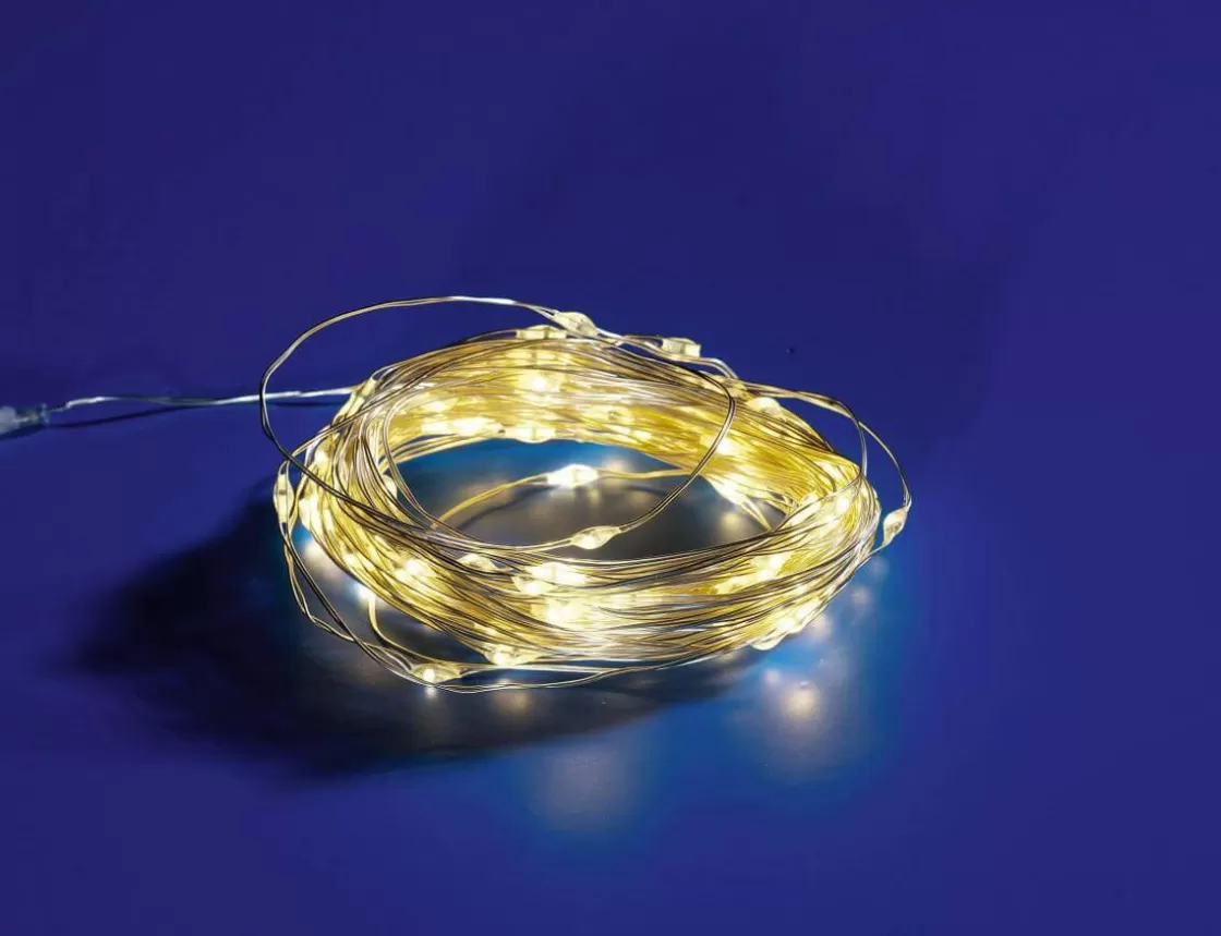 Luces De Navidad>DecoWoerner Cadena De Luces LED Con Alambre Con Baterías Para Exteriores, 100 LED, 10 M plata