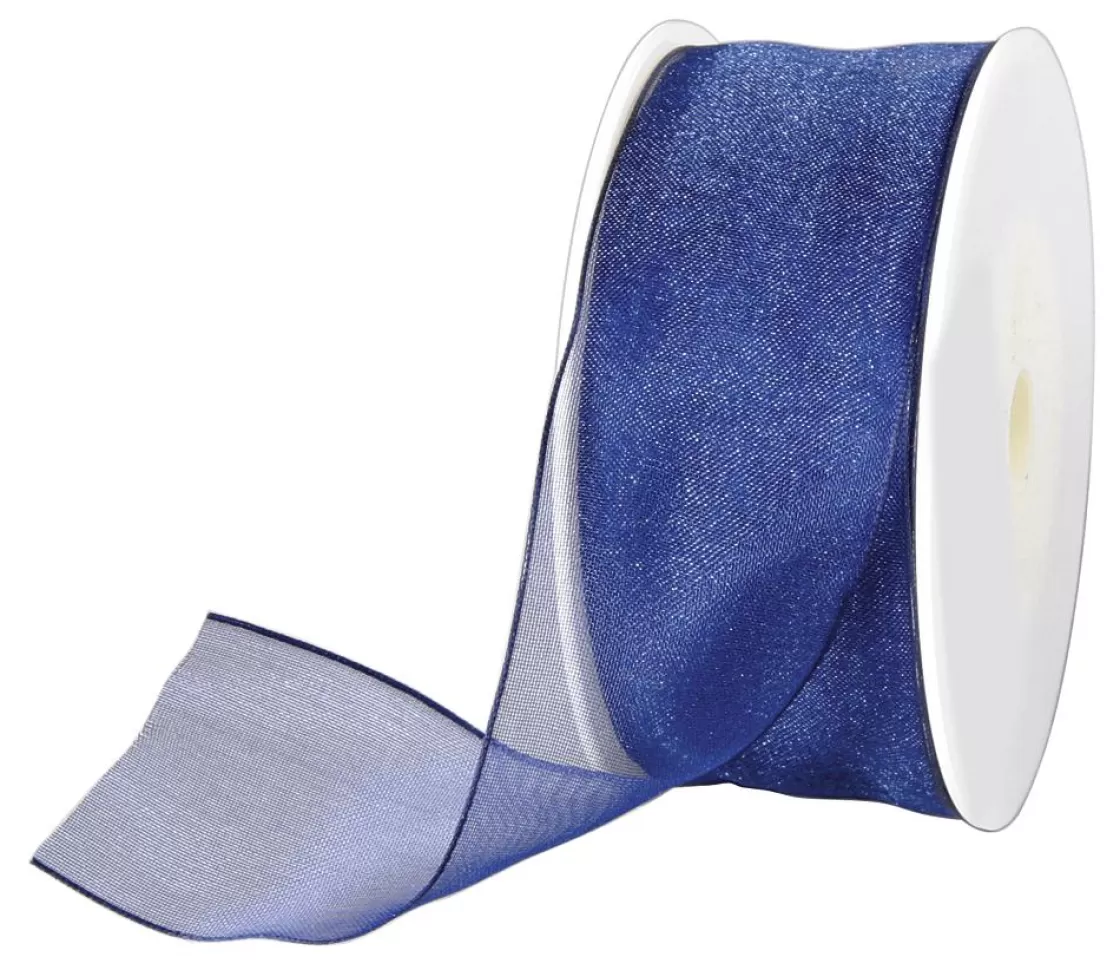 Cintas De Regalo>DecoWoerner Cinta De Chifón Con Alambre, Color Oscuro, Anchura 40 Mm azul
