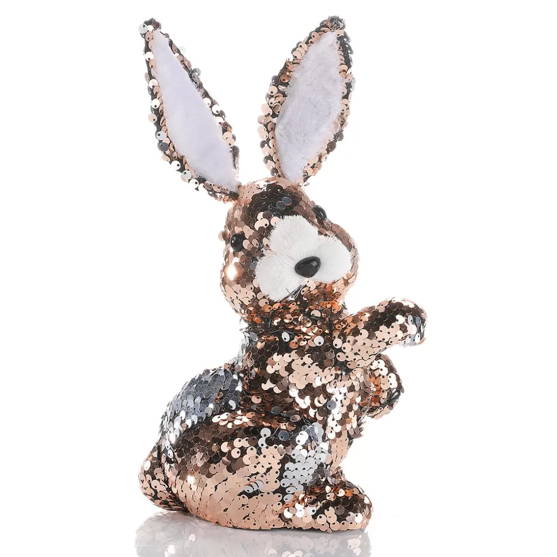 Decoración De Animales | Decoración De Pascua>DecoWoerner Conejo De Pascua Decorativo Con Lentejuelas Reversibles Cobre Y , 21 Cm plata
