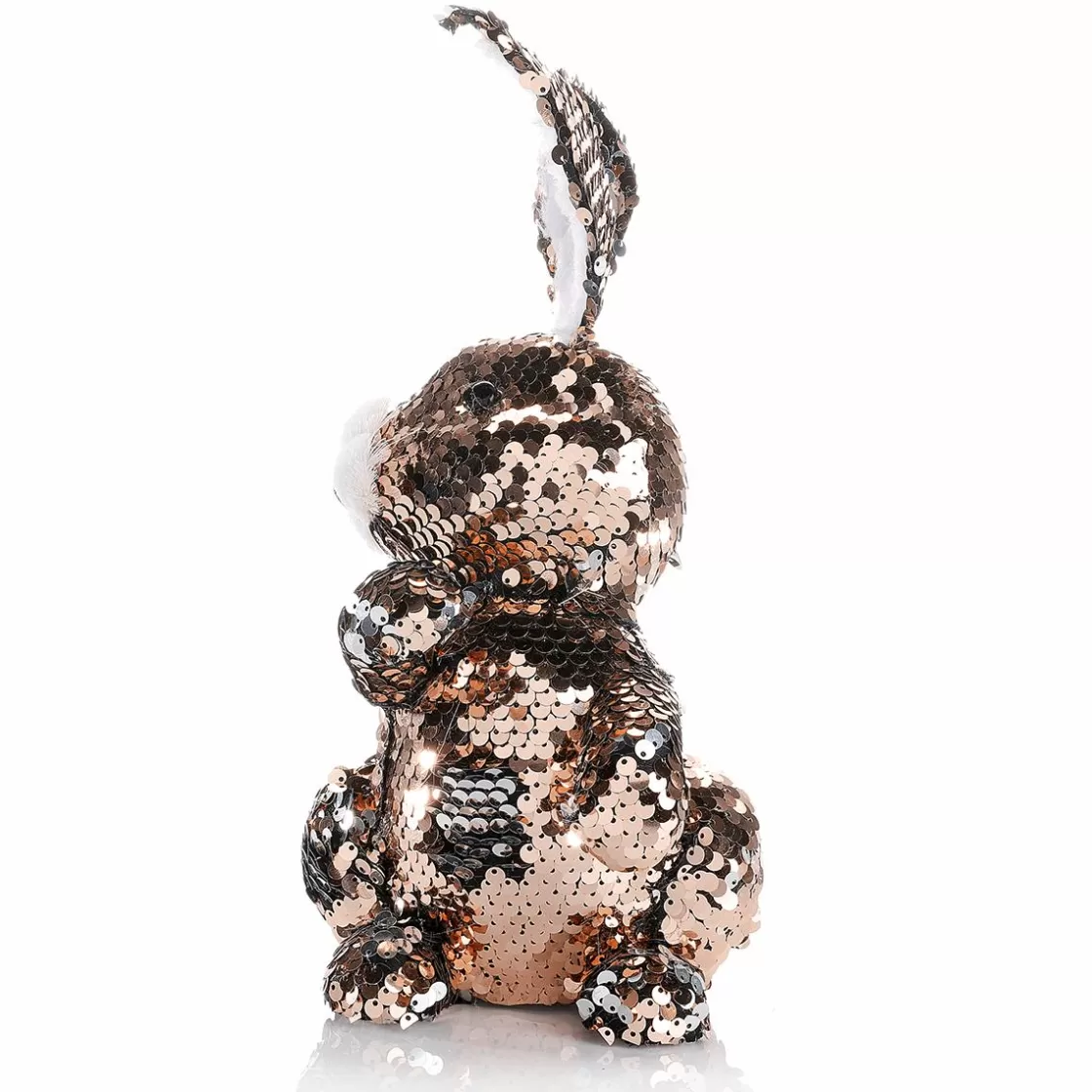 Decoración De Animales | Decoración De Pascua>DecoWoerner Conejo De Pascua Decorativo Con Lentejuelas Reversibles Cobre Y , 21 Cm plata