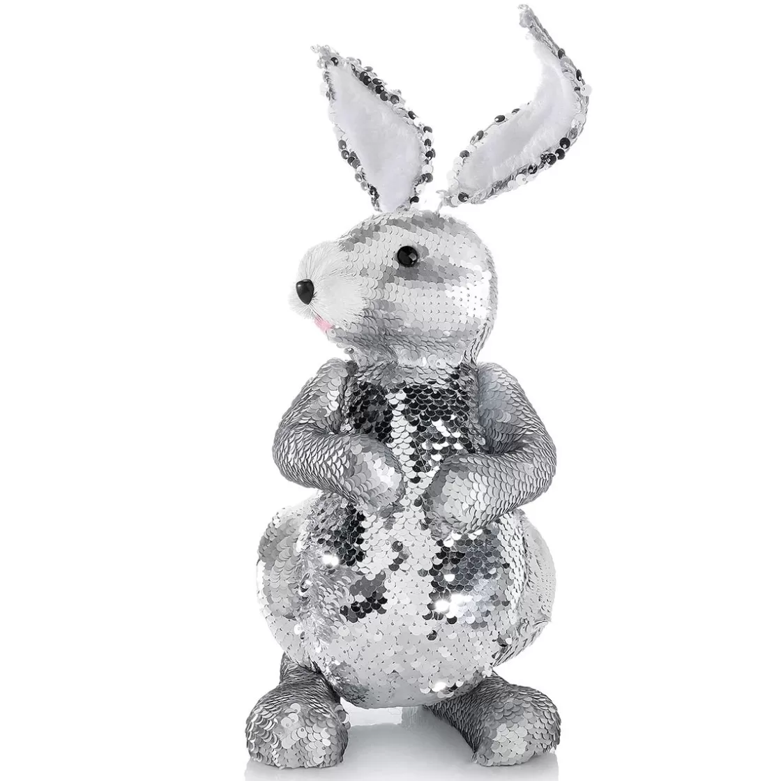 Decoración De Animales | Decoración De Pascua>DecoWoerner Conejo De Pascua Decorativo Con Lentejuelas Reversibles , 35 Cm plata
