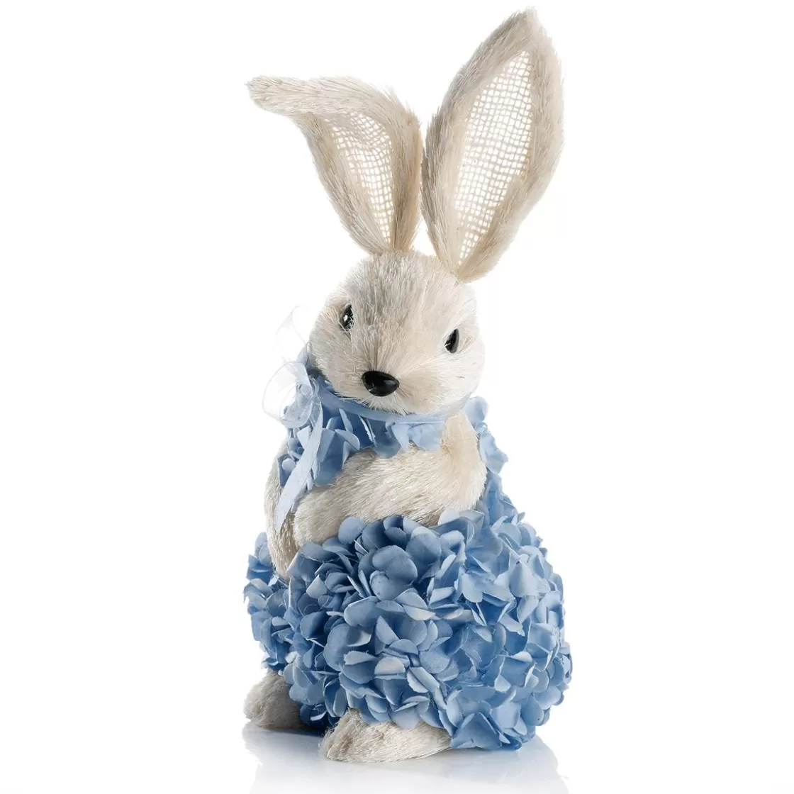 Decoración De Animales | Decoración De Pascua>DecoWoerner Conejo De Pascua Decorativo De Espuma Dura Y Sisal Con Vestido De Hortensias 30 Cm azul
