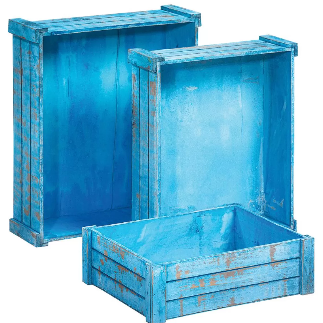 Expositores Para Tiendas | Macetas Y Artículos De Decoración>DecoWoerner Conjunto De Cajas De Madera, Color Claro azul