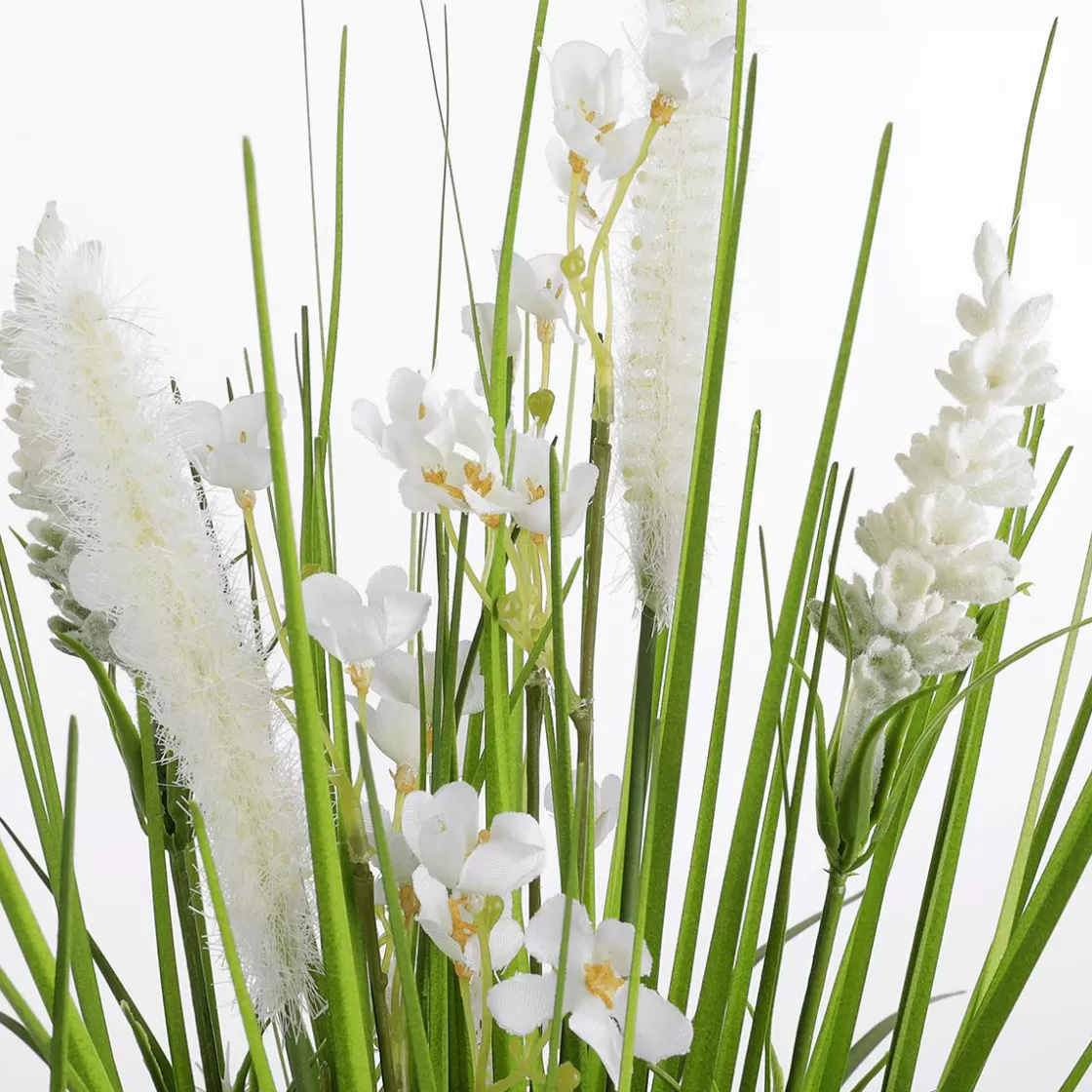 Decoración De Primavera | Hierba Decorativa>DecoWoerner Césped Artificial Decorativo Con Flores Blancas 48 Cm blanco