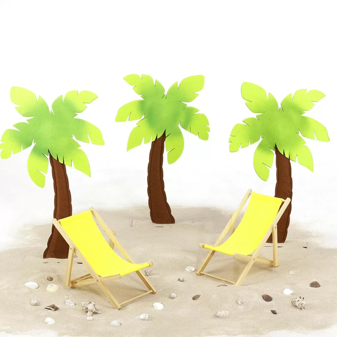 Decoración De Verano>DecoWoerner Decoración Palmera De Fieltro Sobre Base De Madera 53,50 Cm verde