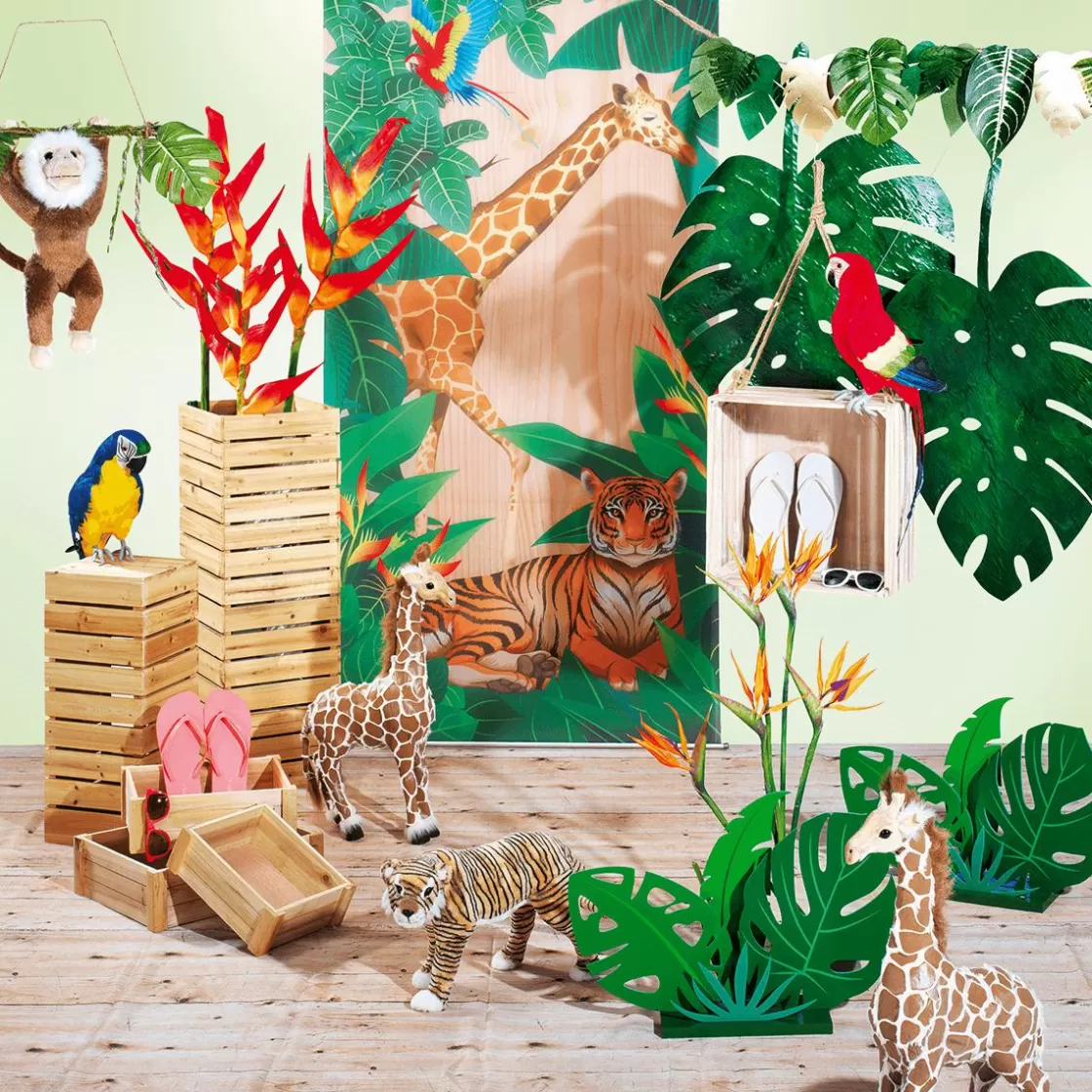 Decoración De Verano>DecoWoerner Expositor De Hoja De La Selva De Madera, 57 Cm verde