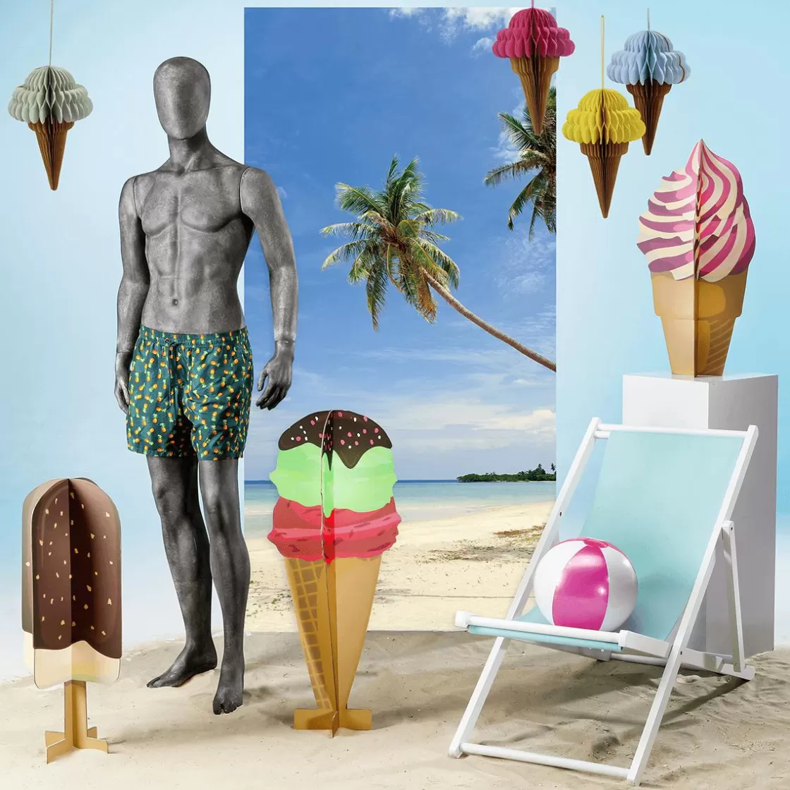 Decoración De Verano>DecoWoerner Expositor Decorativo Helado Suave, Altura 75 Cm rosa