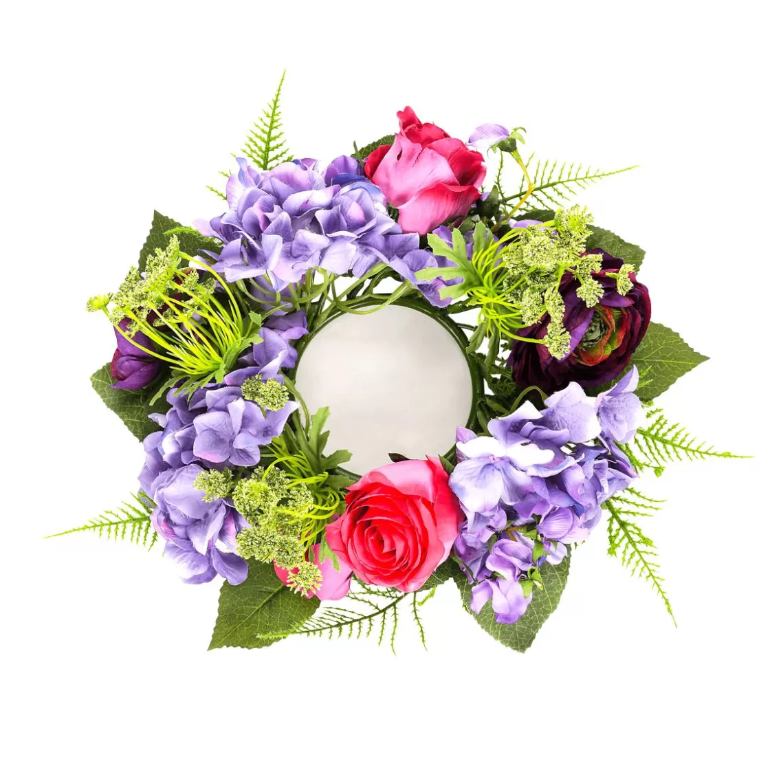 Decoración De Primavera | Ramos Y Coronas De Flores>DecoWoerner Flor De Hortensia Artificial Corona De Flores Para Puerta Rojo Púrpura 30 Cm Ø violeta