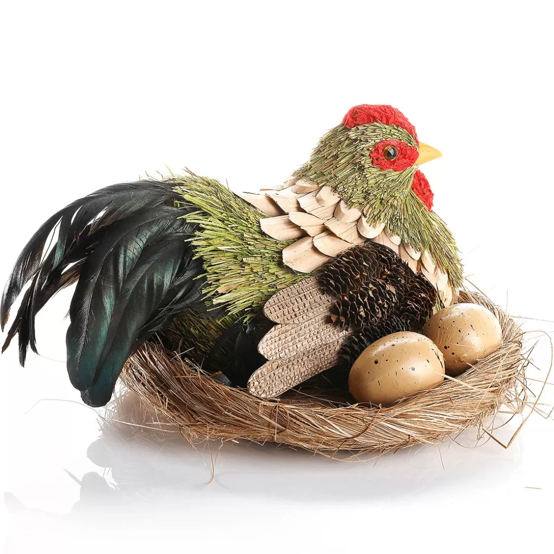 Decoración De Animales | Decoración De Pascua>DecoWoerner Gallina Deco Sobre Nido 23 Cm Ø, 16 Cm De Altura verde
