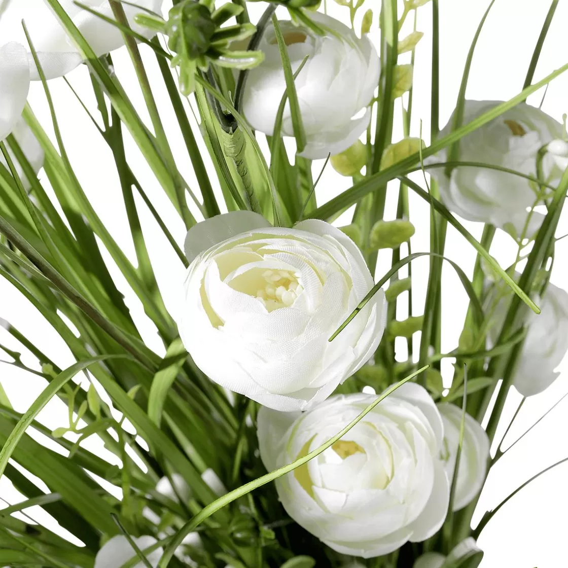 Decoración De Primavera | Hierba Decorativa>DecoWoerner Haz De Gas Artificial Con Flores Blancas De 70 Cm verde
