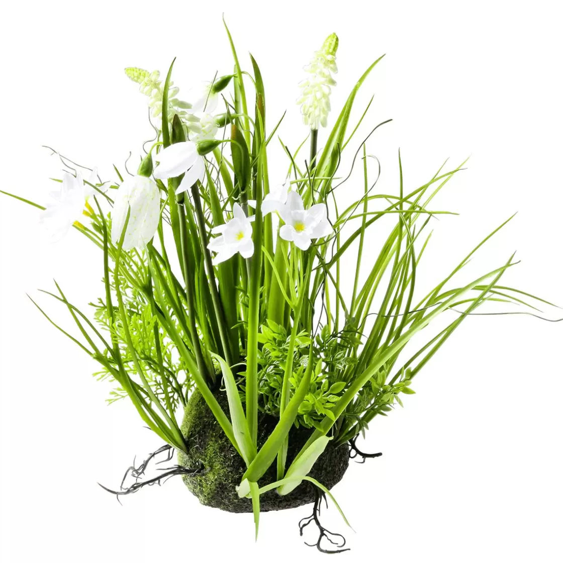 Decoración De Primavera | Hierba Decorativa>DecoWoerner Hemisferio De Musgo Artificial Con Flores De Primavera, , 30 Cm blanco