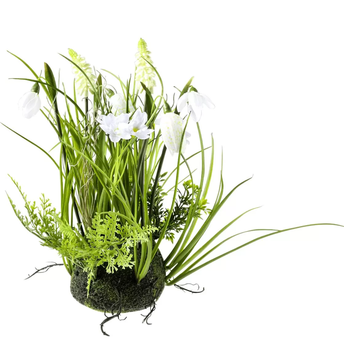 Decoración De Primavera | Hierba Decorativa>DecoWoerner Hemisferio De Musgo Artificial Con Flores De Primavera, , 30 Cm blanco