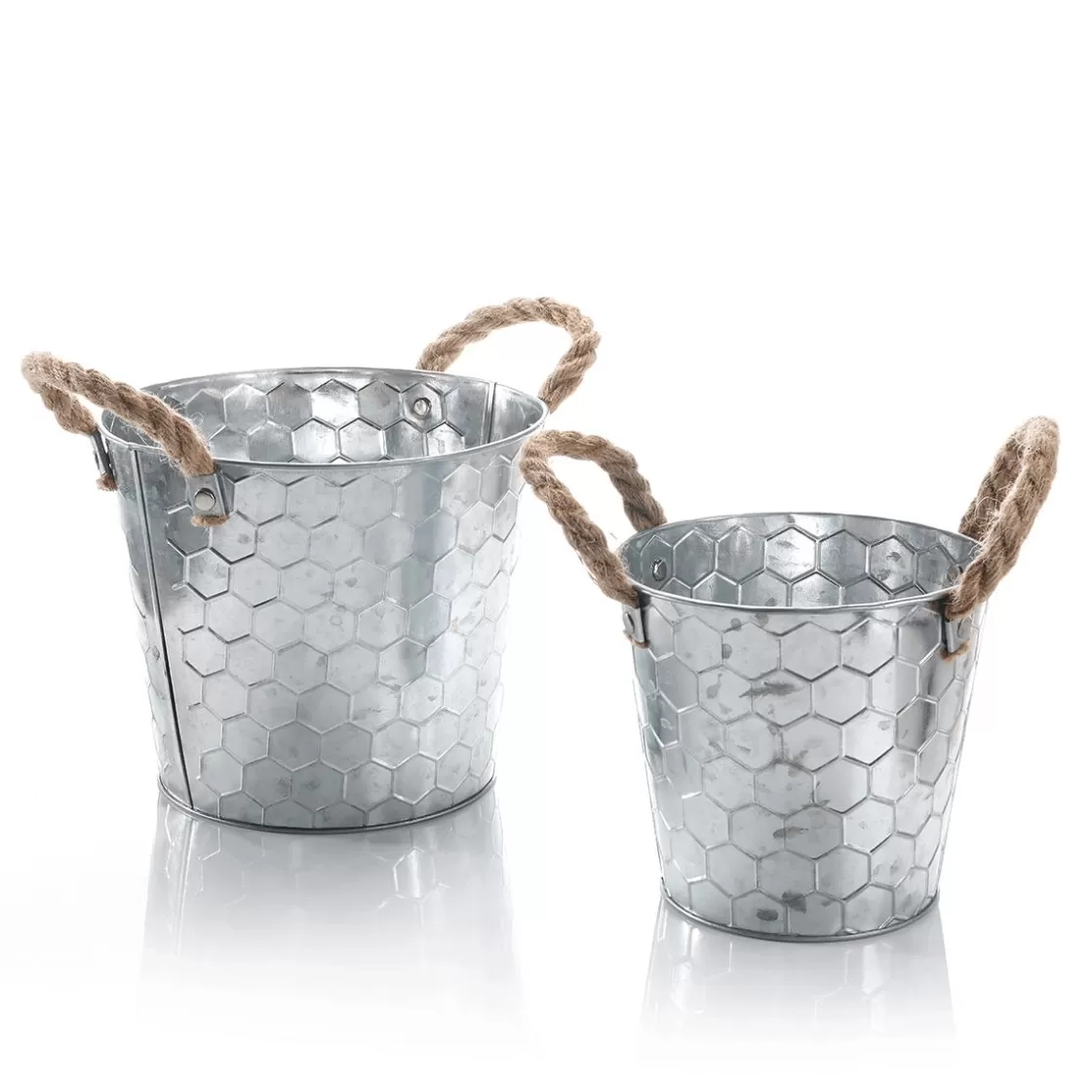 Decoración De Verano | Decoración De Primavera>DecoWoerner Jardinera De Zinc Con Diseño De Nido De Abeja De 14 Y 17 Cm De Altura plata