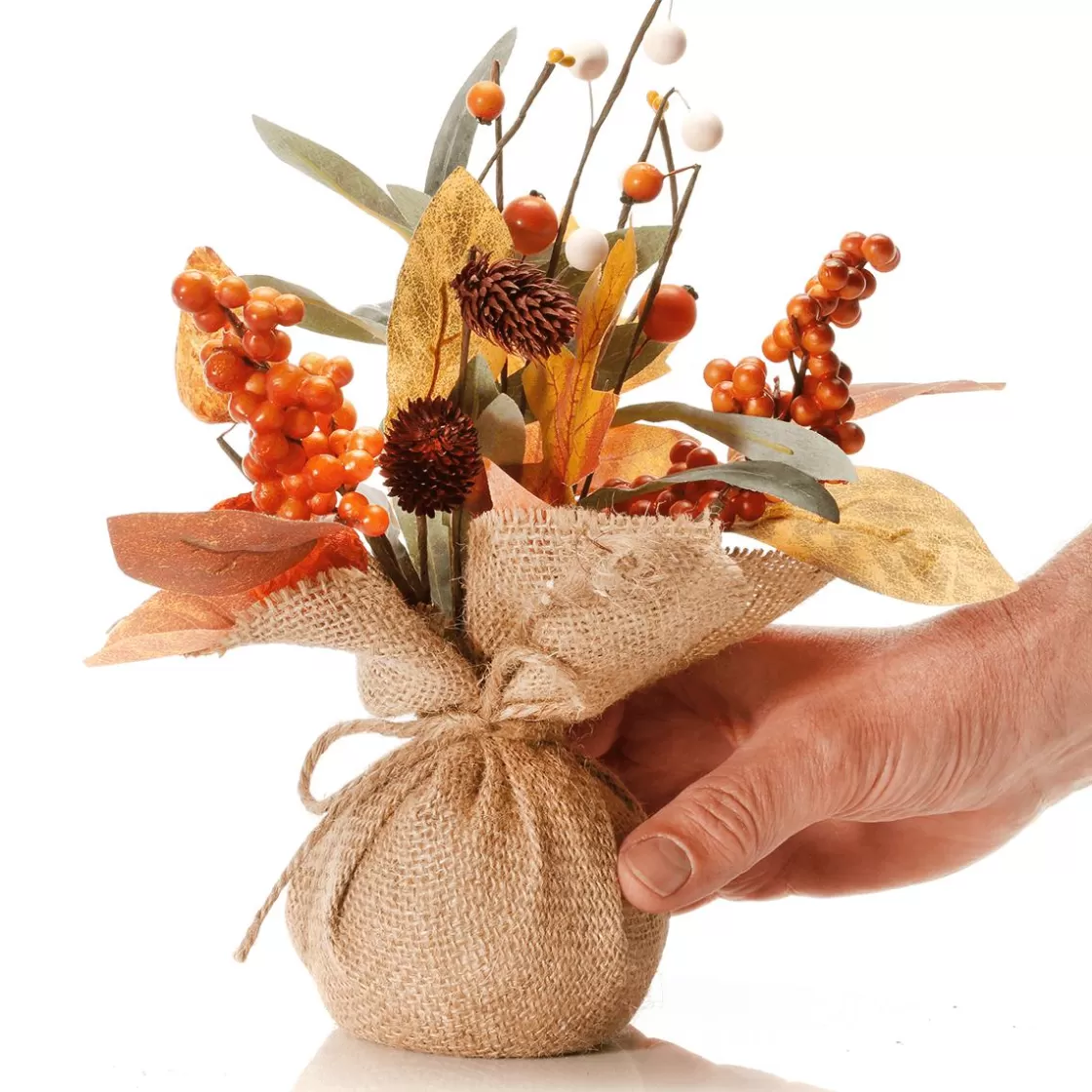 Decoración De Otoño | Ramos Y Coronas De Flores>DecoWoerner Manojo De Otoño Artificial En Maceta De Yute 10 X 26 Cm /marrón naranja