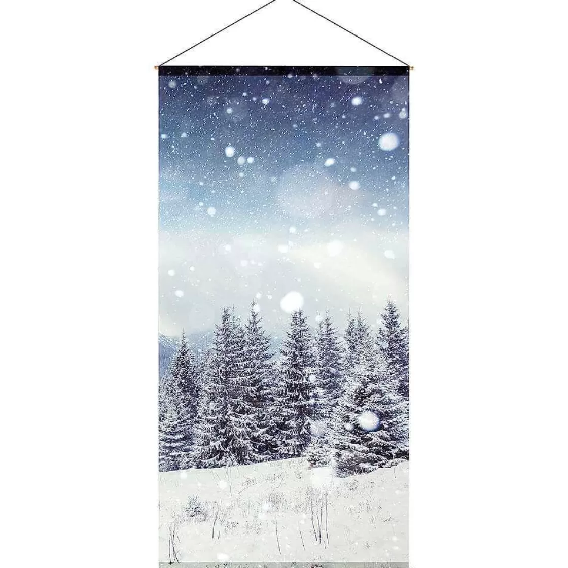 Decoración De Invierno | Pancartas De Navidad E Invierno>DecoWoerner Pancarta De Tela Ignífuga "Bosque De Abetos Nevados" De Tela De Bandera 100 X 200 Cm azul