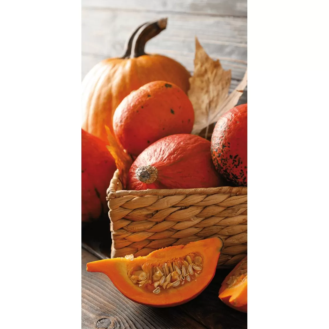 Decoración De Otoño | Pancartas Temáticas>DecoWoerner Pancarta De Tela Ignífuga "Calabazas En Un Cesto" Tela De Bandera 100 X 200 Cm naranja