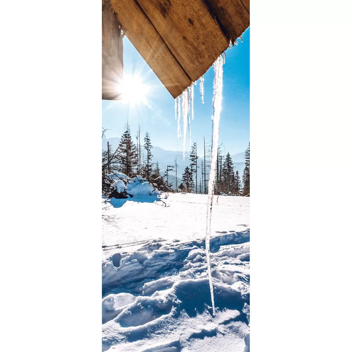 Decoración De Invierno | Pancartas De Navidad E Invierno>DecoWoerner Pancarta De Tela Ignífuga "Carámbanos Iluminados Por El Sol" De Tela De Bandera 75 X 180 Cm blanco