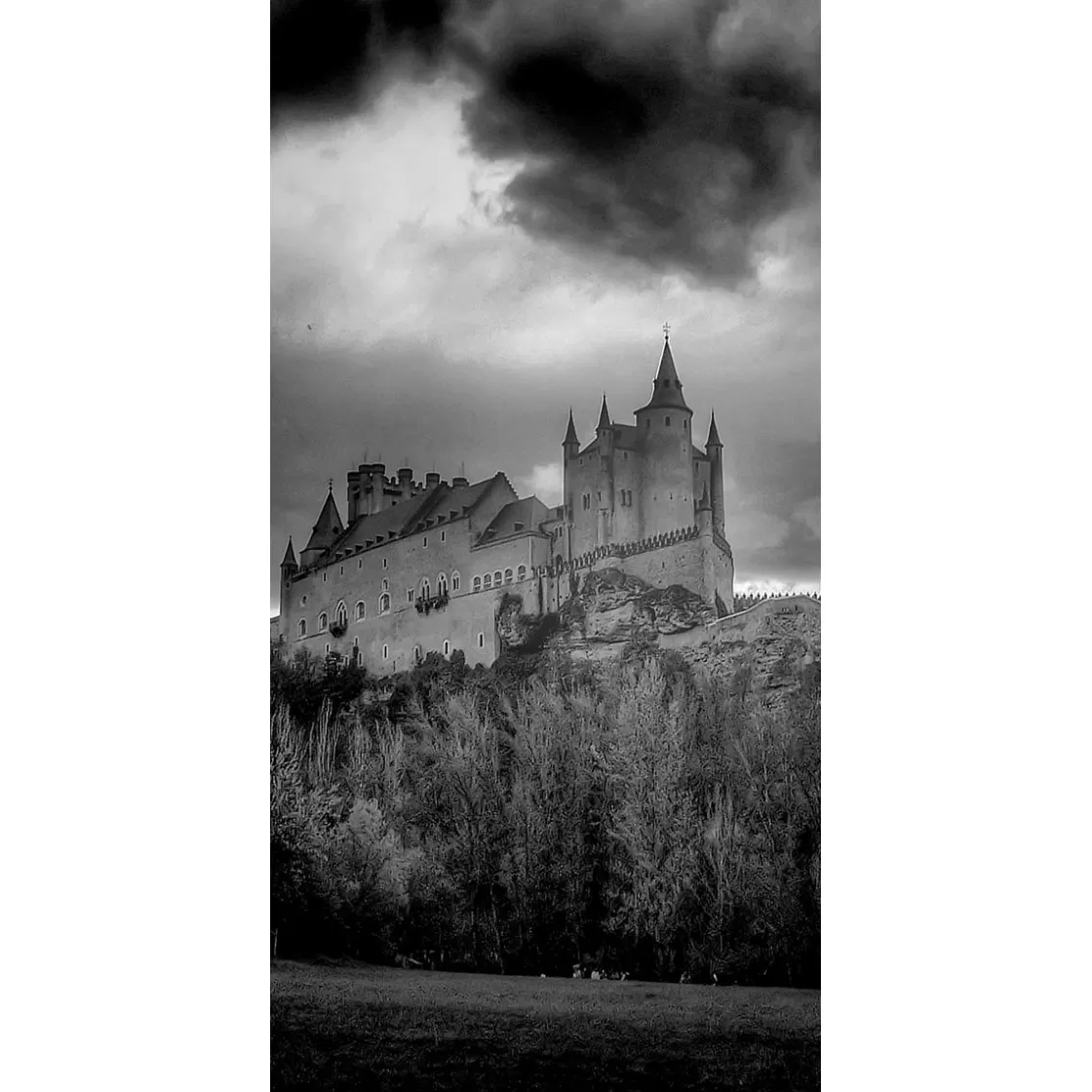 Decoración Temática | Pancartas Temáticas>DecoWoerner Pancarta De Tela Ignífuga "Castillo En Blanco Y " De Tela De Bandera 100 X 200 Cm negro