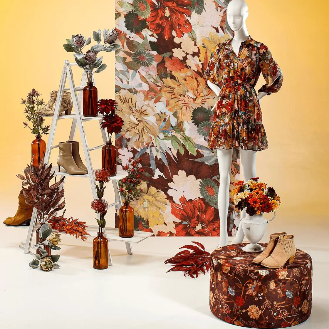 Decoración De Otoño | Pancartas De Otoño>DecoWoerner Pancarta De Tela Ignífuga "Flores De Otoño" De Tela De Bandera 75 X 180 Cm multicolor