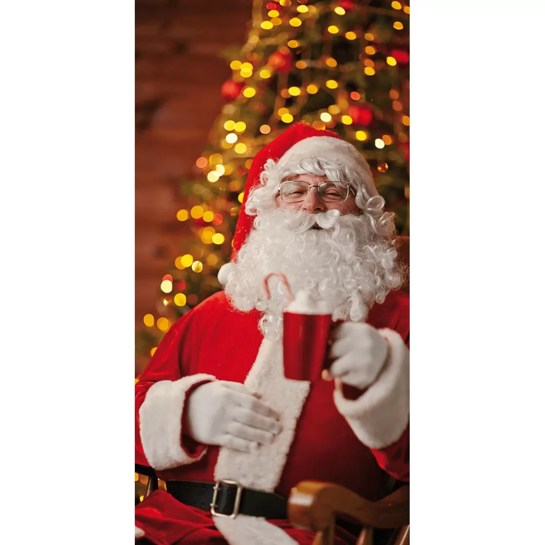 Pancartas De Navidad E Invierno | Bandera De Navidad>DecoWoerner Pancarta De Tela Ignífuga "Papá Noel Con Chocolate Caliente" De Tela De Bandera 100 X 200 Cm rojo