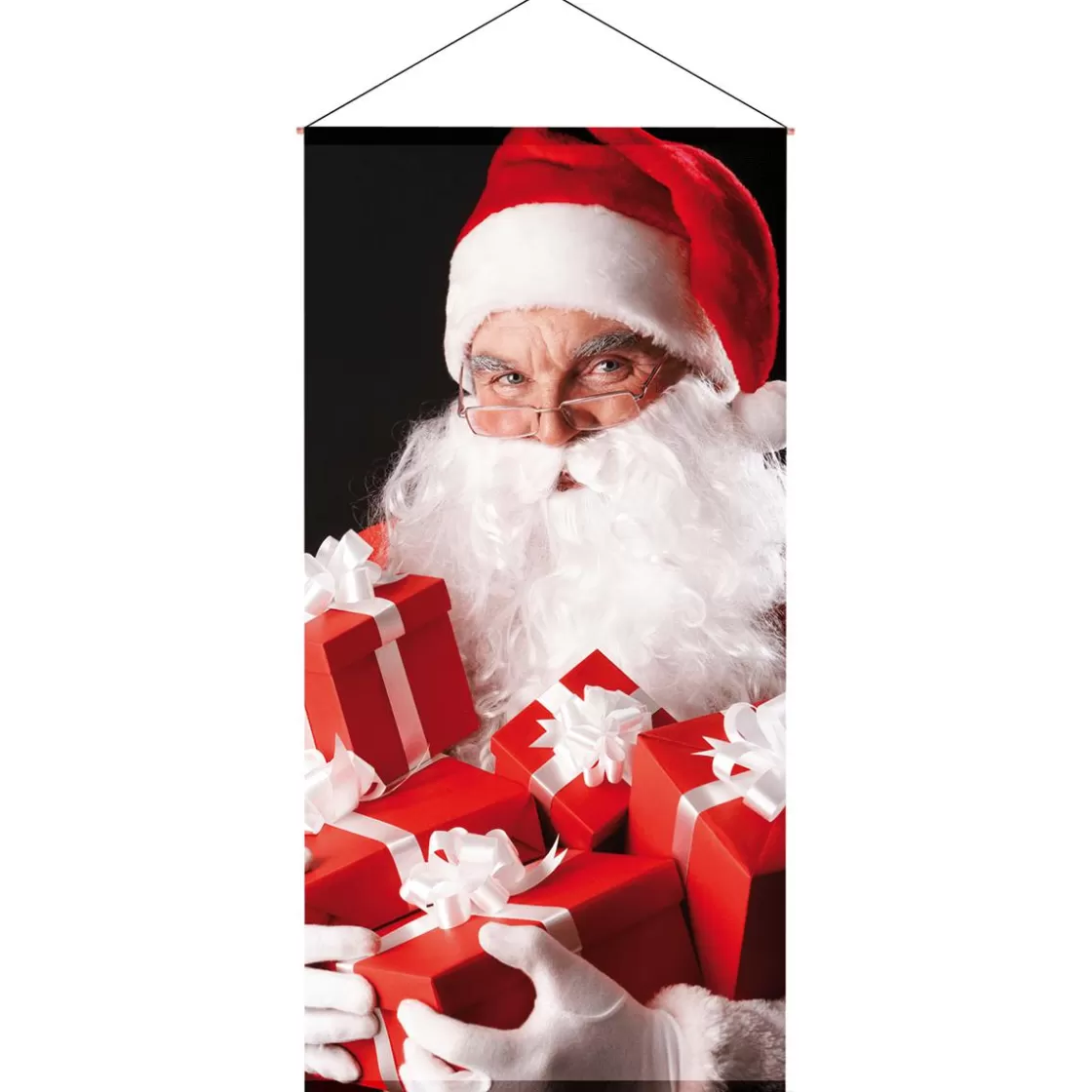 Pancartas De Navidad E Invierno>DecoWoerner Pancarta De Tela Ignífuga "Papá Noel Con Regalos s Y Blancos" De Tela De Bandera 100 X 200 Cm rojo