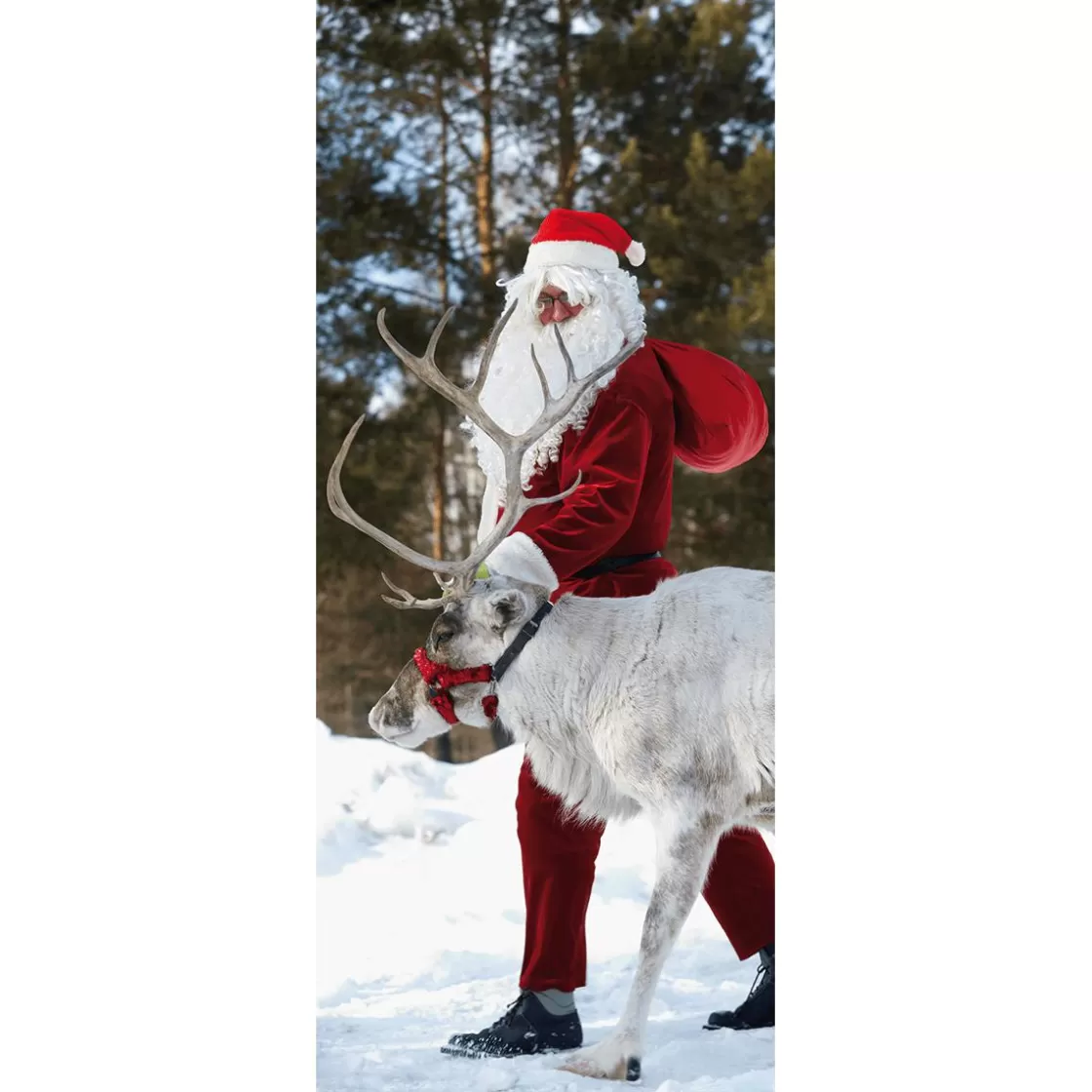 Pancartas De Navidad E Invierno | Bandera De Navidad>DecoWoerner Pancarta De Tela Ignífuga "Papá Noel Con Renos" De Tela De Bandera 75 X 180 Cm rojo