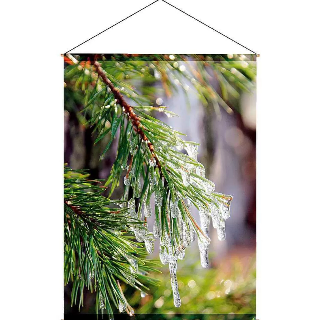 Pancartas De Navidad E Invierno | Bandera De Navidad>DecoWoerner Pancarta De Tela Ignífuga "Rama De Abeto Helado" De Tela De Bandera 100 X 140 Cm verde