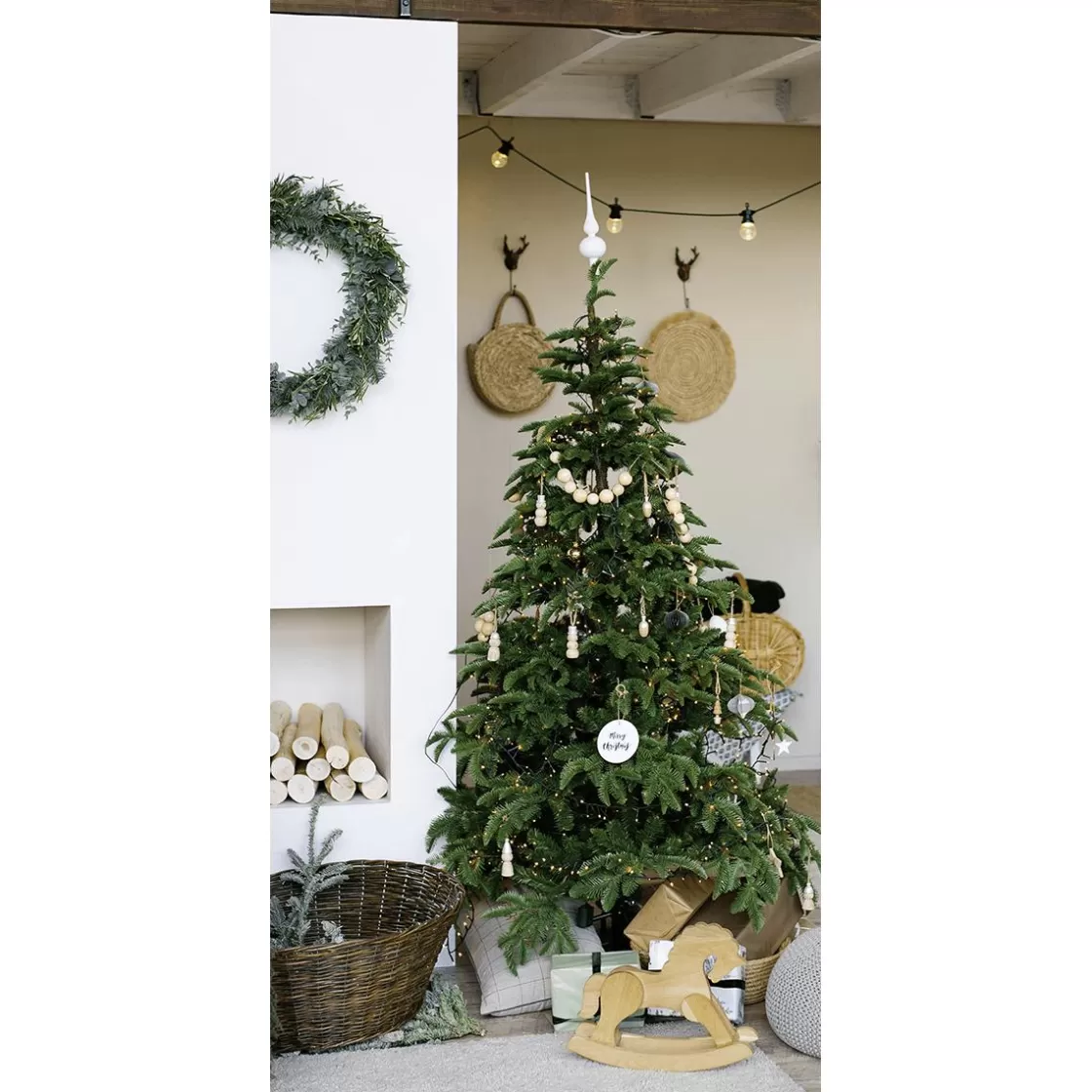 Pancartas De Navidad E Invierno | Bandera De Navidad>DecoWoerner Pancarta De Tela Ignífuga "Árbol De Navidad Nórdico" De Tela De Bandera 100 X 200 Cm verde