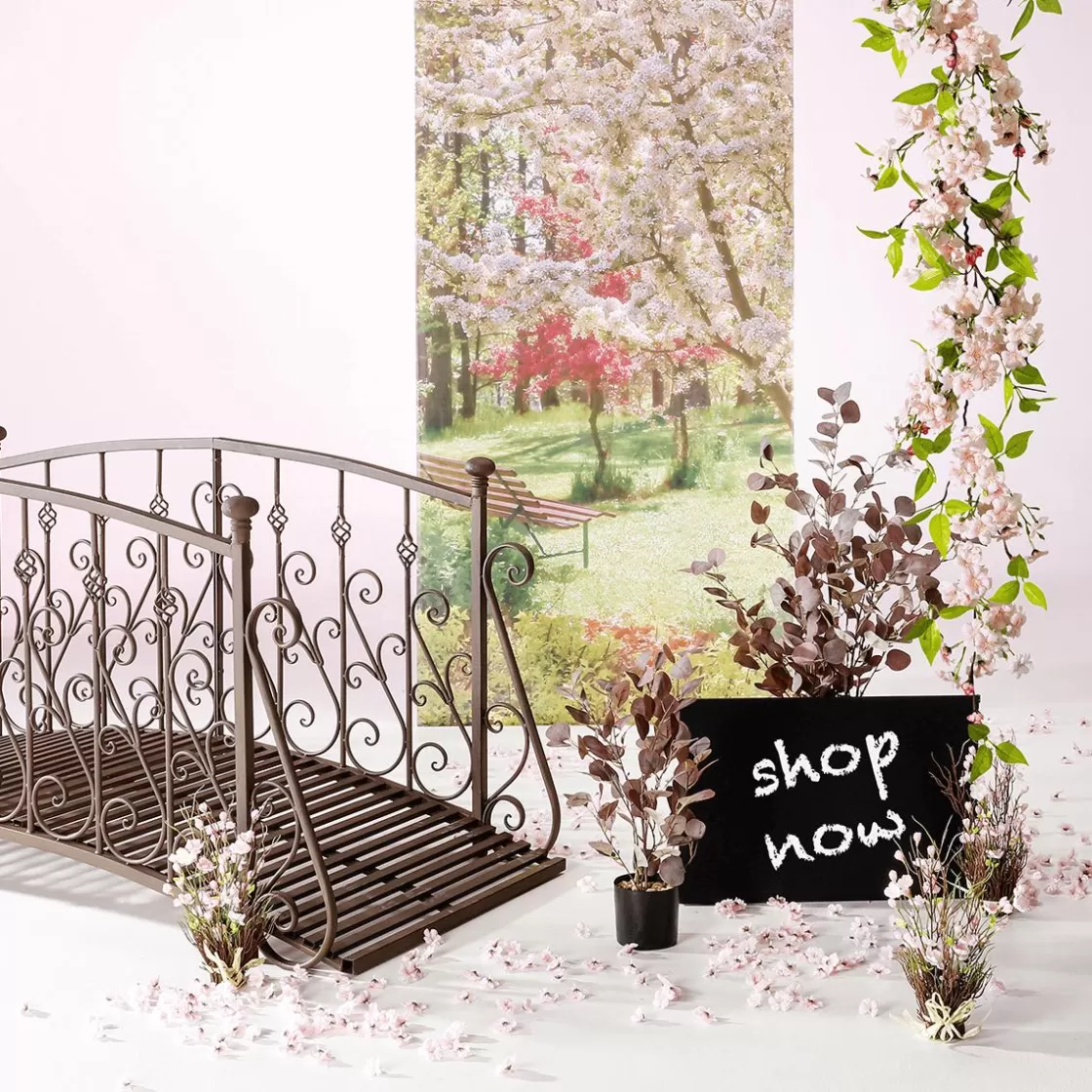 Decoración De Primavera | Pancartas De Primavera>DecoWoerner Pancarta De Tela Ignífuga "Árbol En Flor En El Parque" De Tela De Bandera 100 X 200 Cm rosa