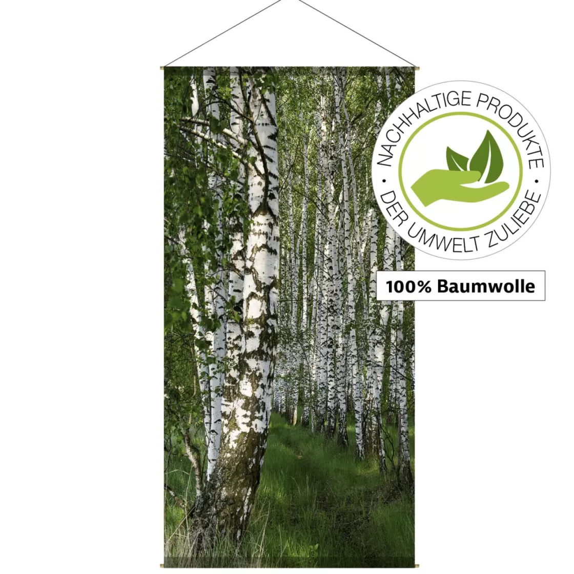 Pancartas De Primavera>DecoWoerner Pancarta Ligera De Fibra Natural "Bosque De Abedules" De Algodón 100 X 200 Cm verde