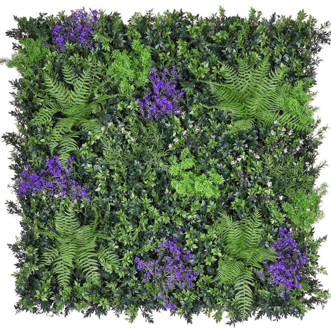 Paredes De Plantas | Plantas Artificiales Ignífugas>DecoWoerner Panel Planta Artificial MIX Helecho Con Flores Morado B1 verde