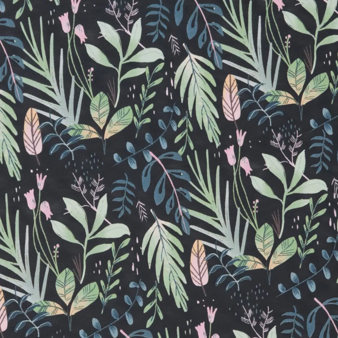 Papel De Regalo>DecoWoerner Papel De Envolver Sostenible, , Con Hojas En Verde, Petróleo Y Rosa - Bobina De Papel De Envolver De 50 M negro