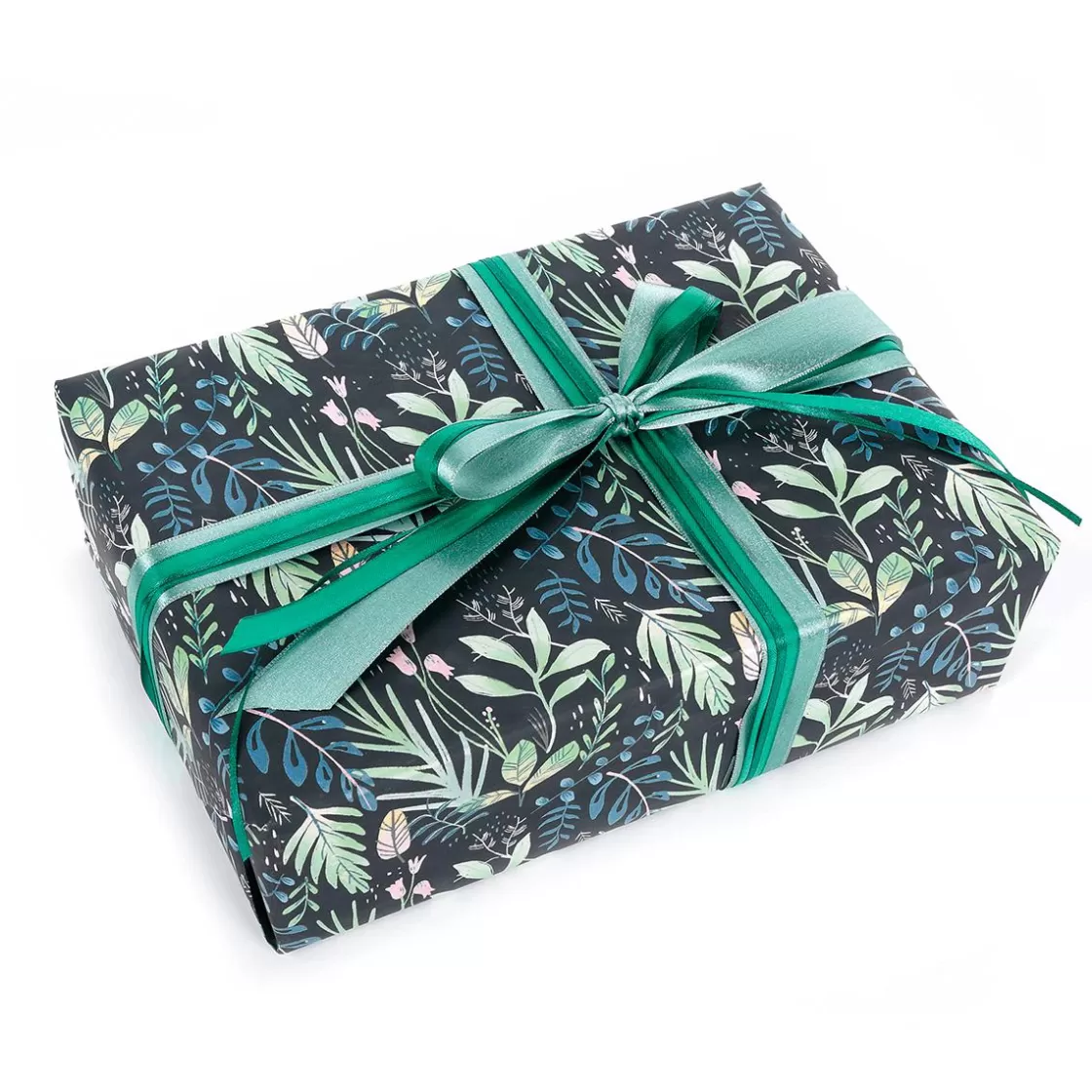 Papel De Regalo>DecoWoerner Papel De Envolver Sostenible, , Con Hojas En Verde, Petróleo Y Rosa - Bobina De Papel De Envolver De 50 M negro