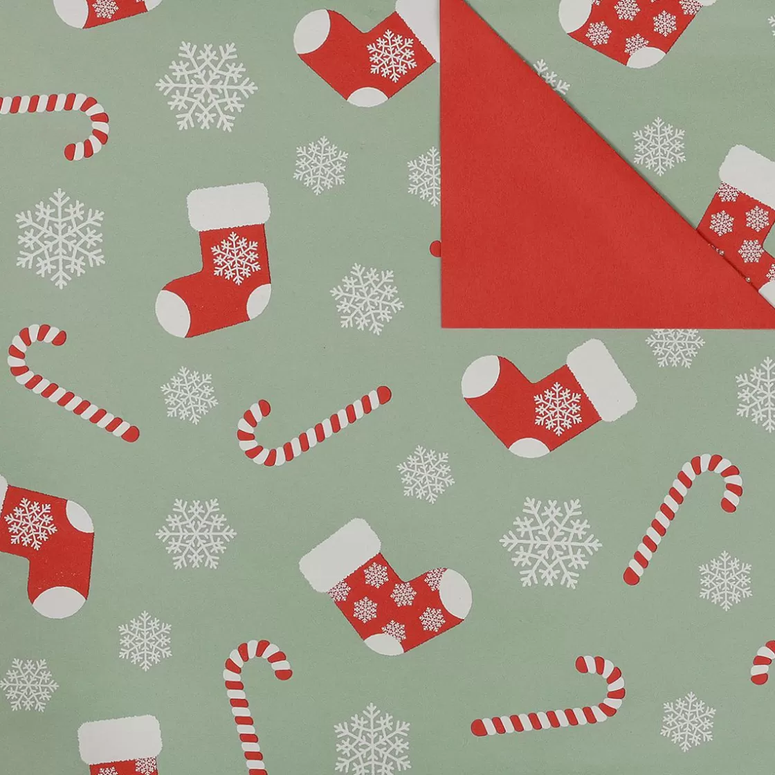 Papel De Regalo>DecoWoerner Papel De Regalo De Doble Cara Bastones De Caramelo Y Calcetines, Menta / Rojo verde