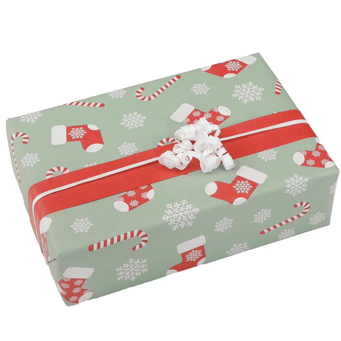 Papel De Regalo>DecoWoerner Papel De Regalo De Doble Cara Bastones De Caramelo Y Calcetines, Menta / Rojo verde