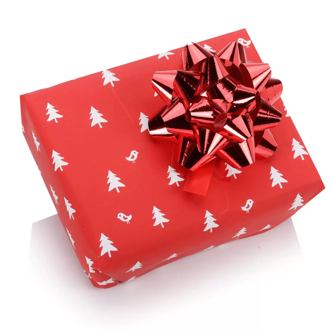 Papel De Regalo | Go Green - Envoltorio Para Regalo Ecológico>DecoWoerner Papel De Regalo Navideño Sostenible De Color Con Abetos Blancos - Bobina De Papel De Regalo De 50 M rojo