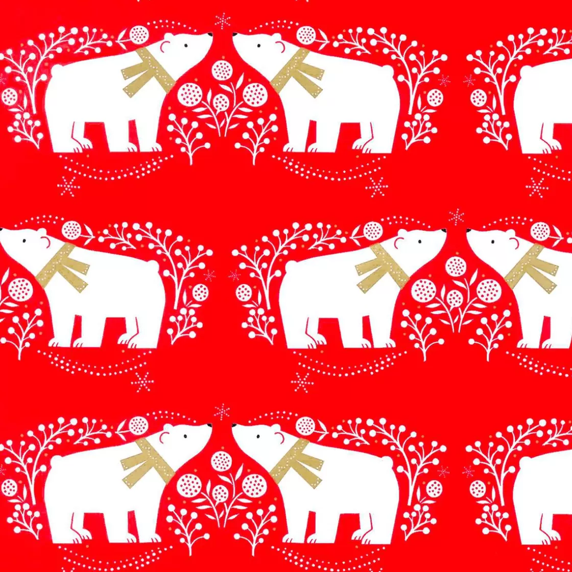 Papel De Regalo | Go Green - Envoltorio Para Regalo Ecológico>DecoWoerner Papel De Regalo Navideño Sostenible De Color Con Osos Polares Blancos - Bobina De Papel De Regalo De 50 M rojo