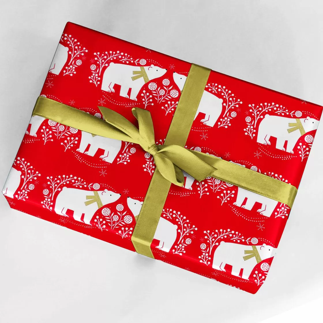 Papel De Regalo | Go Green - Envoltorio Para Regalo Ecológico>DecoWoerner Papel De Regalo Navideño Sostenible De Color Con Osos Polares Blancos - Bobina De Papel De Regalo De 50 M rojo