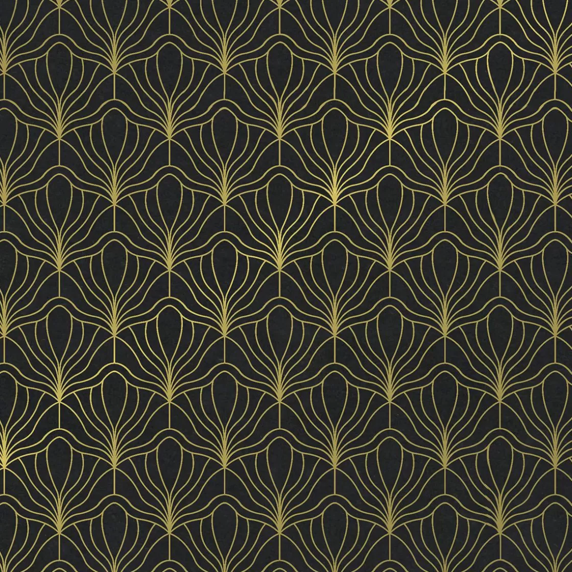 Papel De Regalo | Go Green - Envoltorio Para Regalo Ecológico>DecoWoerner Papel Kraft Reciclado Con Motivo De Abanico Dorado - Bobina De Papel De Regalo De 50 M negro