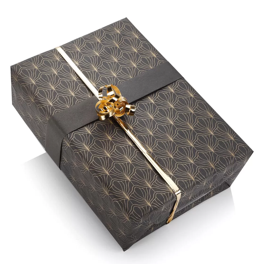 Papel De Regalo | Go Green - Envoltorio Para Regalo Ecológico>DecoWoerner Papel Kraft Reciclado Con Motivo De Abanico Dorado - Bobina De Papel De Regalo De 50 M negro