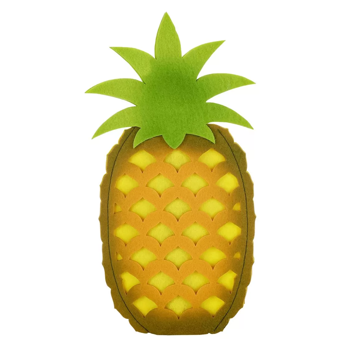 Decoración De Verano>DecoWoerner Piña Decorativa De Fieltro Sobre Base De Madera 35 Cm amarillo