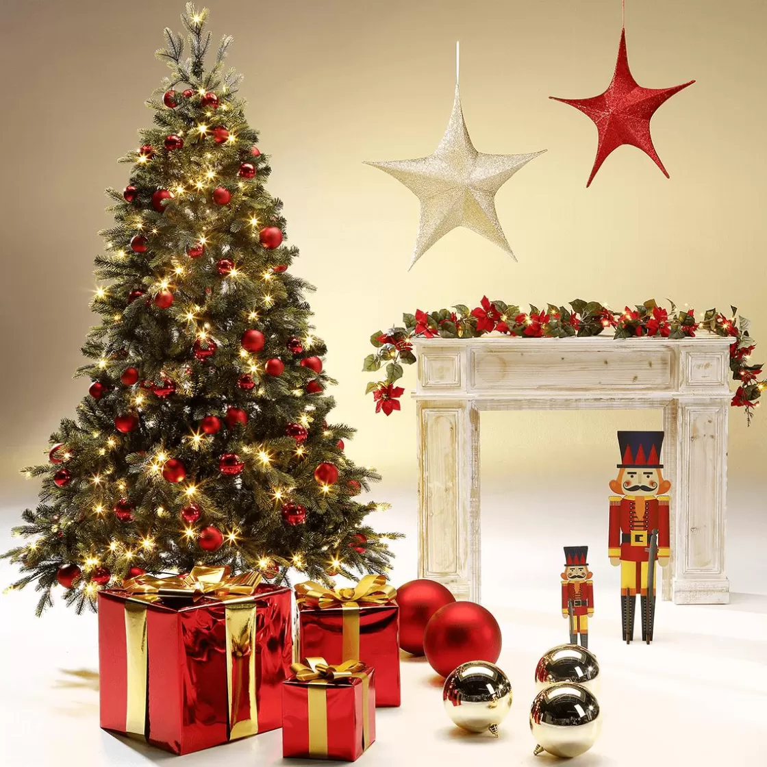 Figuras De Navidad | Decoración Navideña Xxl>DecoWoerner Regalo De Navidad 40 Cm Con Lazo Dorado rojo