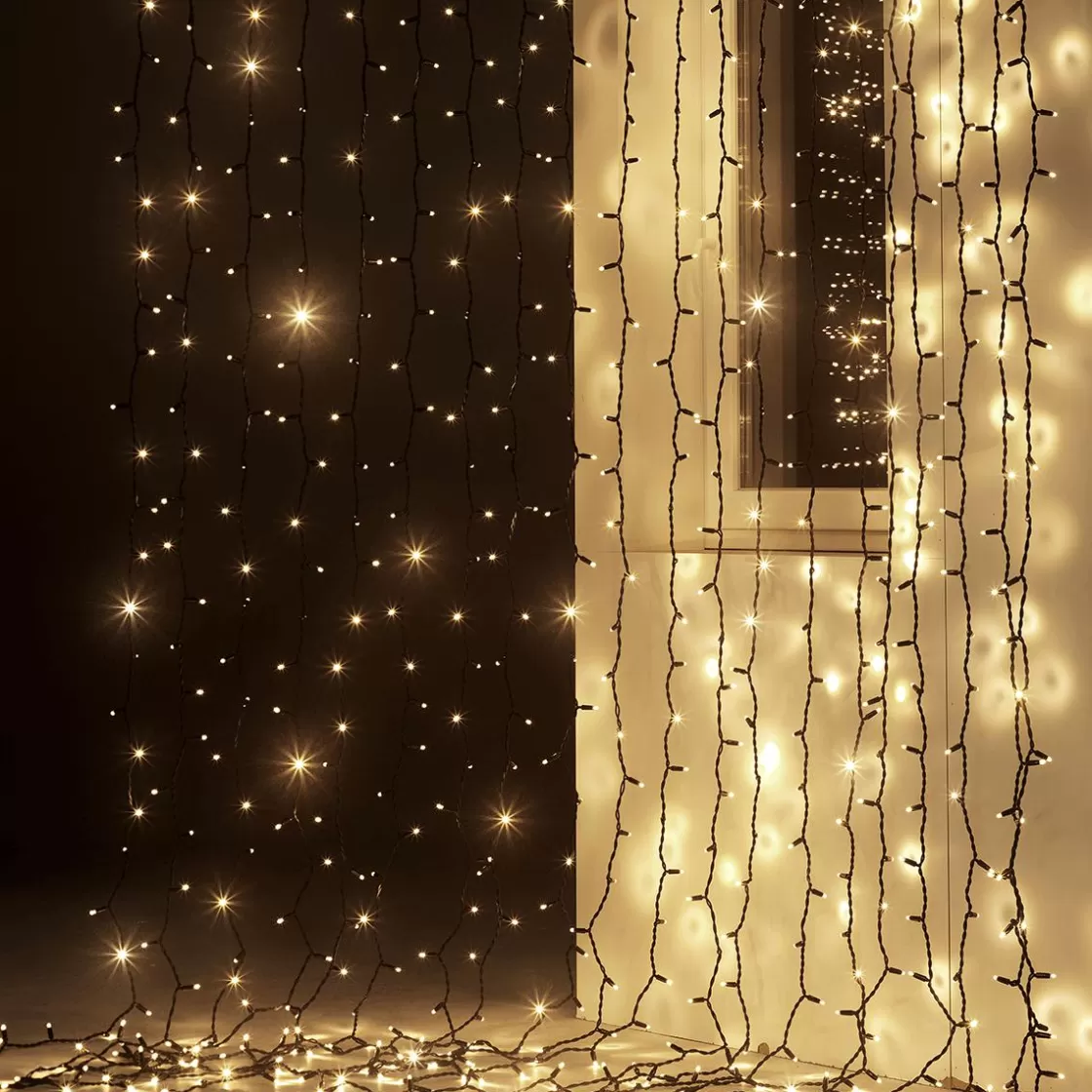 Luces De Navidad>DecoWoerner Sistema Profesional De Cortina De Luz LED IP67, 300 Cm Sin Cable De Alimentación, negro